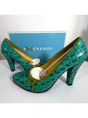 Charles David Exchange Sammi Gracie Turquoise Moc Croc Heels SZ 7B Insole + Box